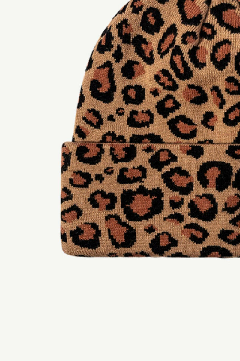 Leopard Pattern Cuffed Beanie - Stylish and Warm Accessory