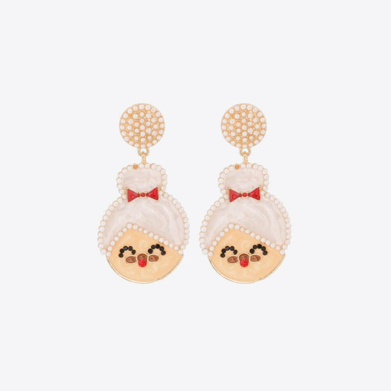 Rhinestone Alloy Mrs. Claus Earrings - Stylish Holiday Accessory