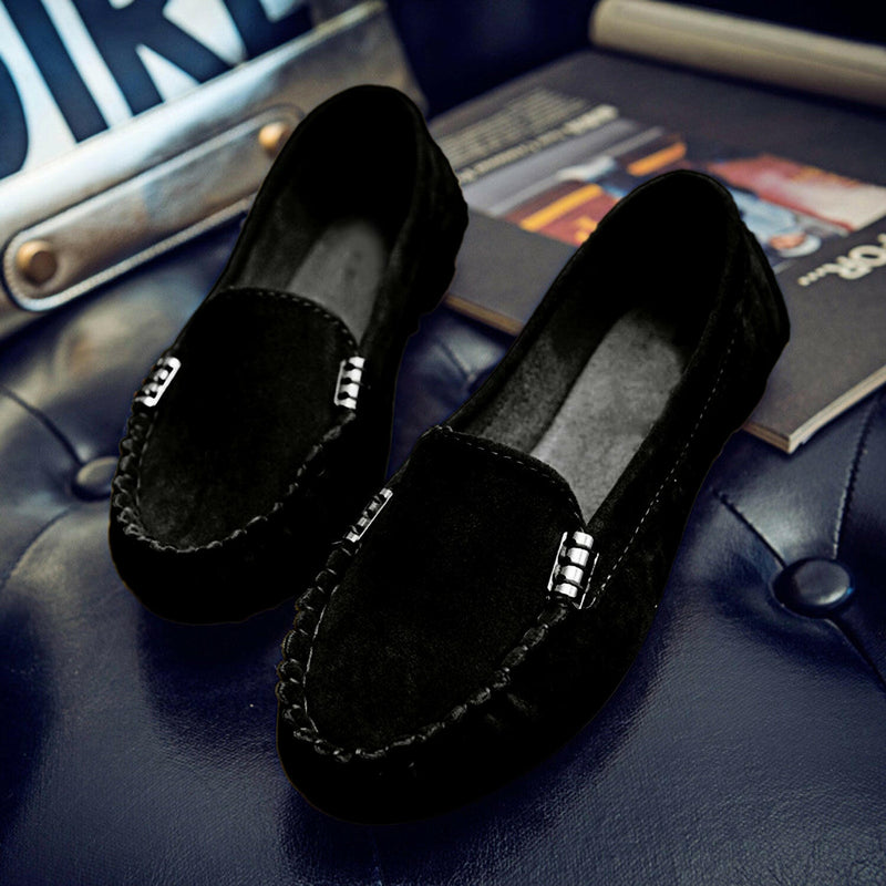 Suede Metal Decor Stitch Detail Flat Loafers for Stylish Comfort