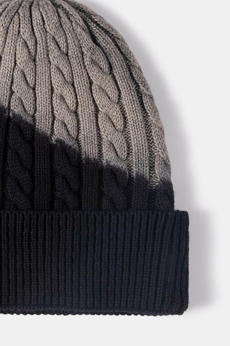 Contrast Tie-Dye Cable-Knit Cuffed Beanie - Stylish and Comfy