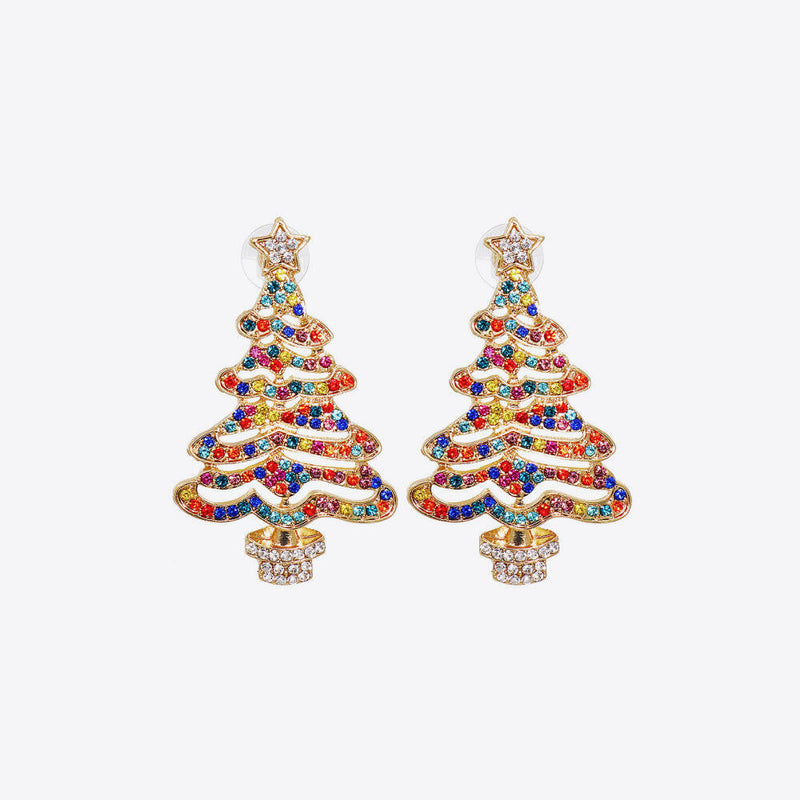 Rhinestone Alloy Christmas Tree Earrings - Festive Jewelry