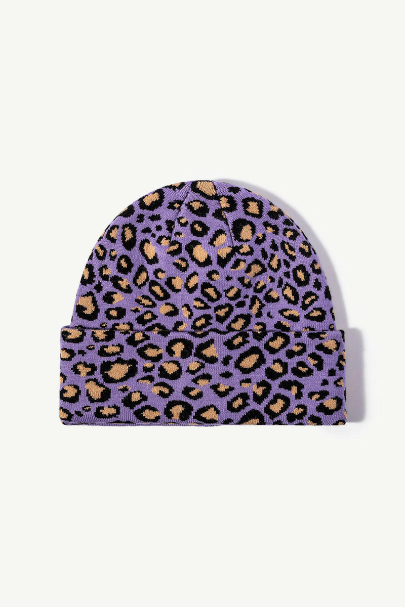 Leopard Pattern Cuffed Beanie - Stylish and Warm Accessory