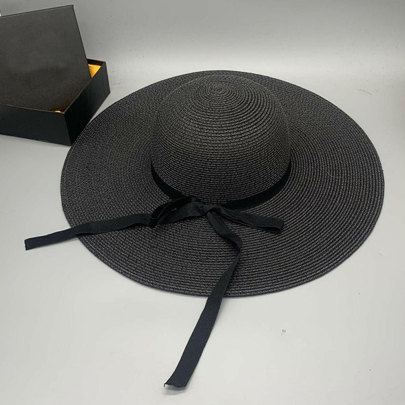 Bow Paper Braided Wide Brim Hat - Stylish and Comfortable Accessory