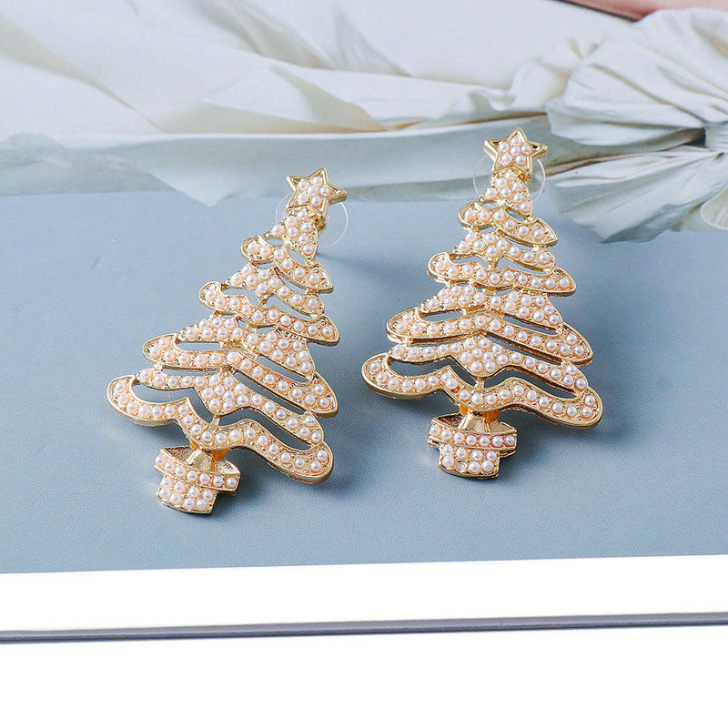 Rhinestone Alloy Christmas Tree Earrings - Festive Jewelry