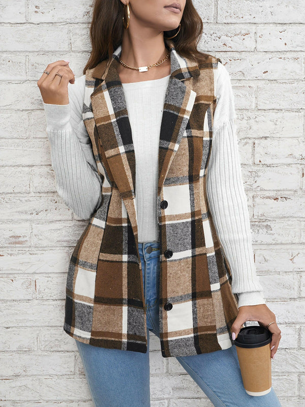 Plaid Button Down Vest Coat - Stylish & Comfortable