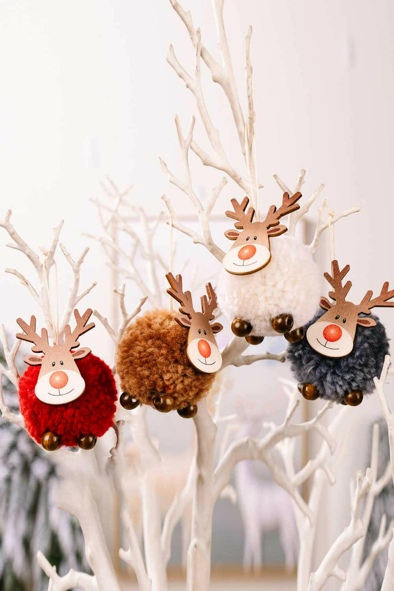 4-Pack Christmas Sherpa Reindeer Hanging Widgets - Festive Decor