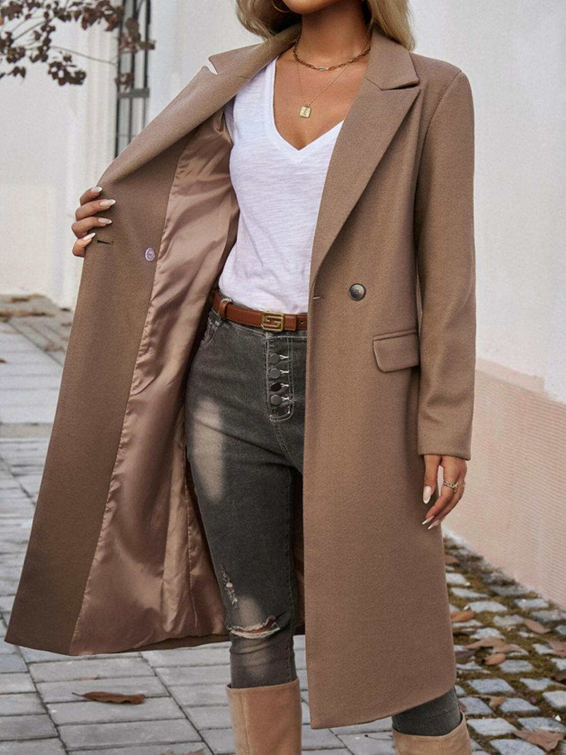 Devine Pocketed Collared Neck Long Sleeve Coat - Stylish Comfort