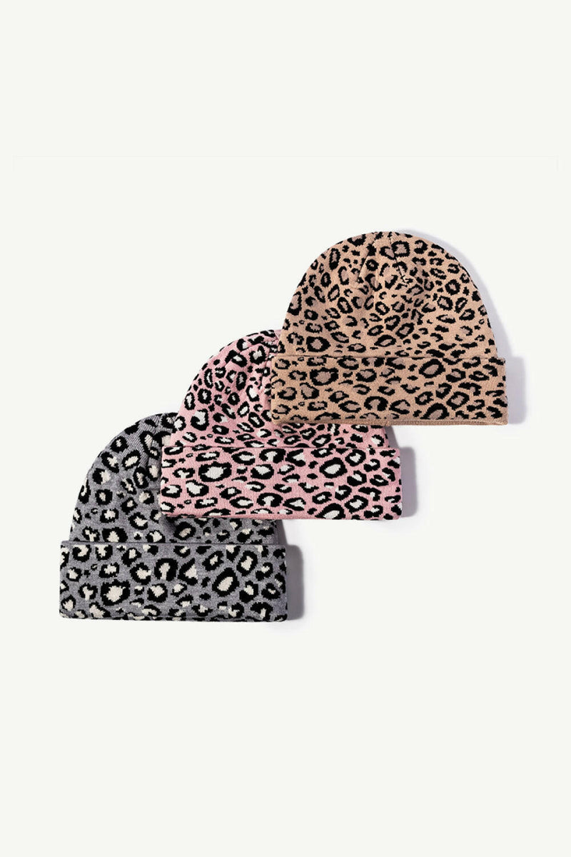 Leopard Pattern Cuffed Beanie - Stylish and Warm Accessory